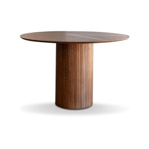 Table ronde en bois teinte noyer 6 personnes