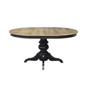 Table ronde en chêne 1 rallonge 4/6 couverts noire