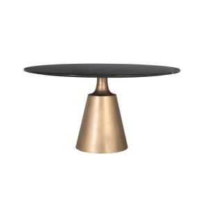 Table ronde en marbre noir et base métal doré satiné
