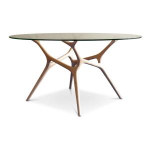 Table ronde en verre et frêne beige 8 pl