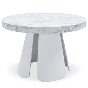Table ronde extensible effet marbre blanc pieds blanc