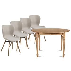 Table ronde extensible pieds tournés D115   4 chaises tissu…