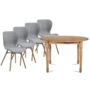 Table ronde extensible pieds tournés D115   4 chaises tissu…