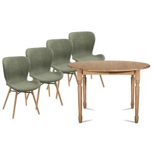 Table ronde extensible pieds tournés D115   4 chaises tissu…