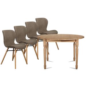 Table ronde extensible pieds tournés D115   4 chaises tissu…