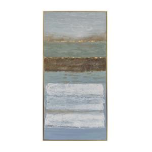 Tableau à l'huile en bois bleu, 75x150 cm