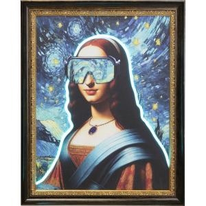 Tableau à LED femme sur fond étoilé 80x100