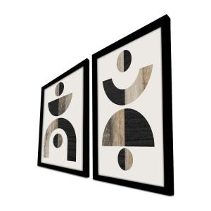 Tableau abstrait géométrique noir et marbre (set de 2)
