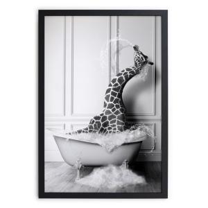 Tableau avec cadre noir 40x30 Bain de Girafe