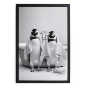 Tableau avec cadre noir 40x30 Bain de pingouins