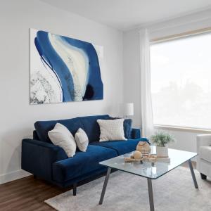 Tableau blue waves en toile imprimée, 200x110 cm