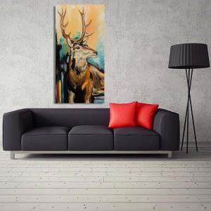Tableau bois cerfs peints 80 x 120 cm