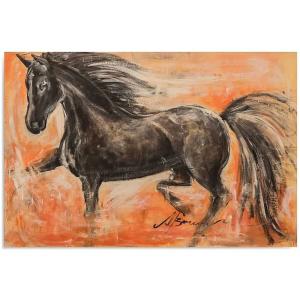 Tableau bois cheval noir 1 120 x 80 cm