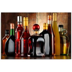 Tableau bois collection de spiritueux 120 x 80 cm