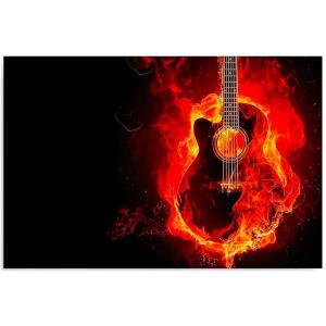 Tableau bois guitare brûlante 120 x 80 cm