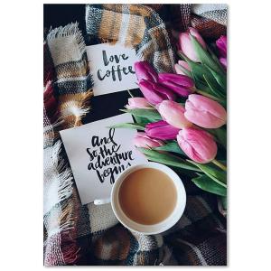 Tableau bois l'amour du café 80 x 120 cm