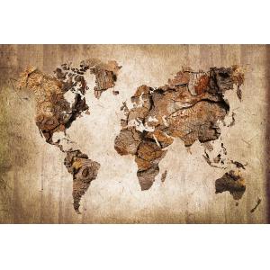 Tableau carte du monde effet bois imprimé sur toile 60x40 c…