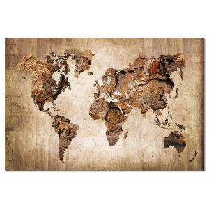 Tableau carte du monde effet bois imprimé sur toile 90x60cm