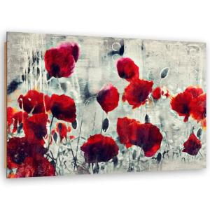 Tableau coquelicots abstraits bois 120 x 80 cm