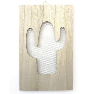 Tableau en bois déco grillage cactus 15x24cm