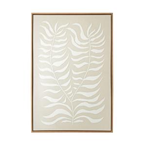 Tableau en lin avec impression 3D feuilles beige et blanc 7…