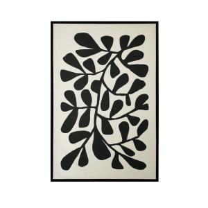 Tableau en lin avec impression 3D feuilles beige et noir 72…
