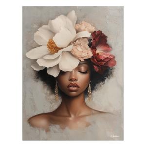 Tableau Femme avec fleurs alu dibond 100x75