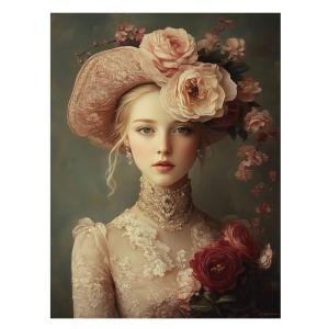 Tableau Femme avec fleurs alu-dibond multicolore 60x80 cm