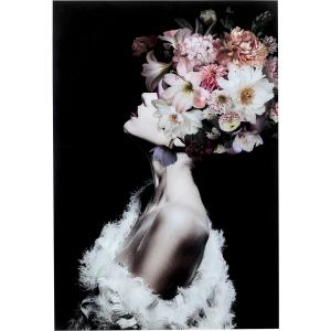 Tableau femme et fleurs roses en verre 80x120