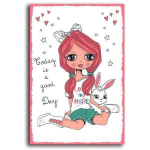 Tableau fille avec lapin 80 x 120 cm