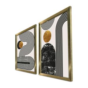 Tableau graphique design noir et or – cadre doré (set de 2)…
