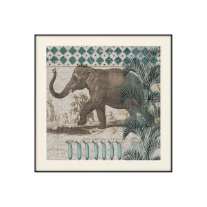 Tableau imprimée jungle éléphant et cadre noir 60 x 60 cm