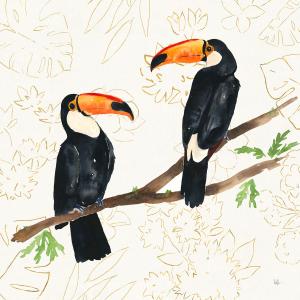 Tableau Joyeux oiseaux tropicaux imprimé sur toile 30x30 cm