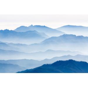 Tableau montagnes bleues impression sur aluminium 90x60 cm