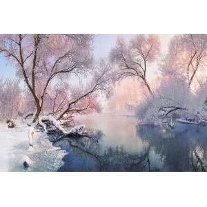 Tableau paysage lac de Noël imprimé sur toile 90x60 cm
