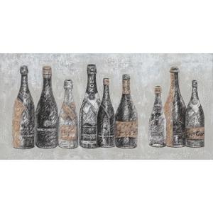 Tableau peinture vintage 9 bouteilles 120 x 60 cm