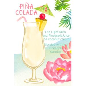 Tableau Pina colada en aquarelle imprimé sur toile 40x60 cm