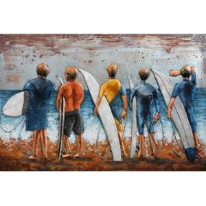 Tableau relief en métal bande de copains et surf 120x80