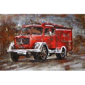 Tableau relief en métal camion pompier 120x80