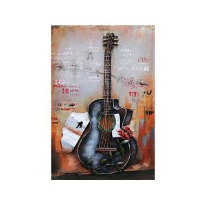 Tableau relief en métal guitare noire 90x60
