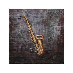 Tableau relief en métal saxophone et notes 80x80