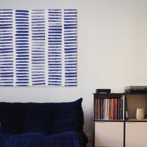 Tableau rondin bleu en toile imprimée, 80x80 cm