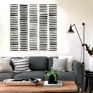 Tableau rondin noir en toile imprimée, 120x120 cm