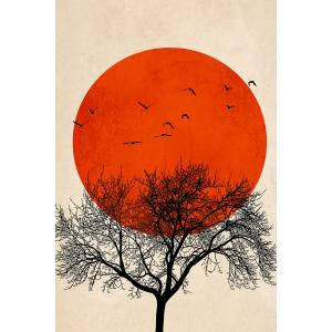 Tableau soleil rouge graphique imprimé sur toile 60x90 cm