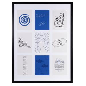 Tableau sous verre imprimés bleus et blancs 61x81