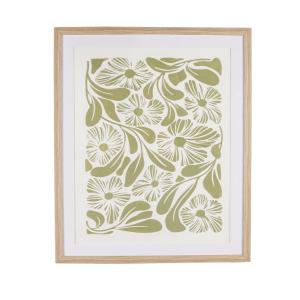 Tableau sous verre motif floral en relief vert et blanc 50x…