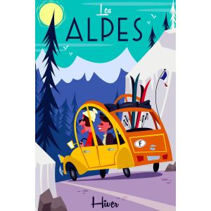 Tableau  sur la route des Alpes imprimé sur toile 40x60 cm