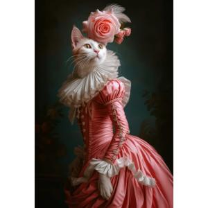 Tableau sur toile Chat en robe rose style rococo 30x45
