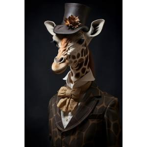 Tableau sur toile Girafe élégante avec chapeau haut-de-form…