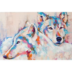 Tableau sur toile peinture de loups 45x65 cm